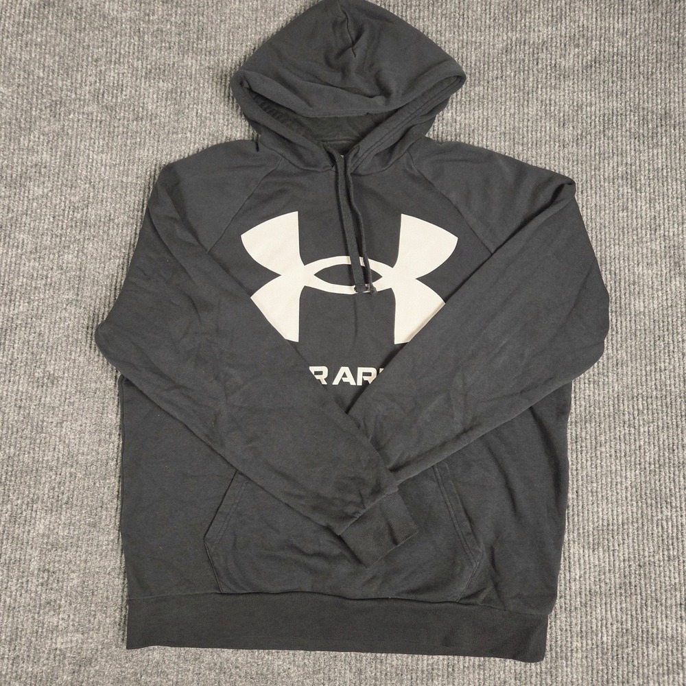 Under Armour Mens Black Logo Hoodie Sweatshirt XL Loose Fit
